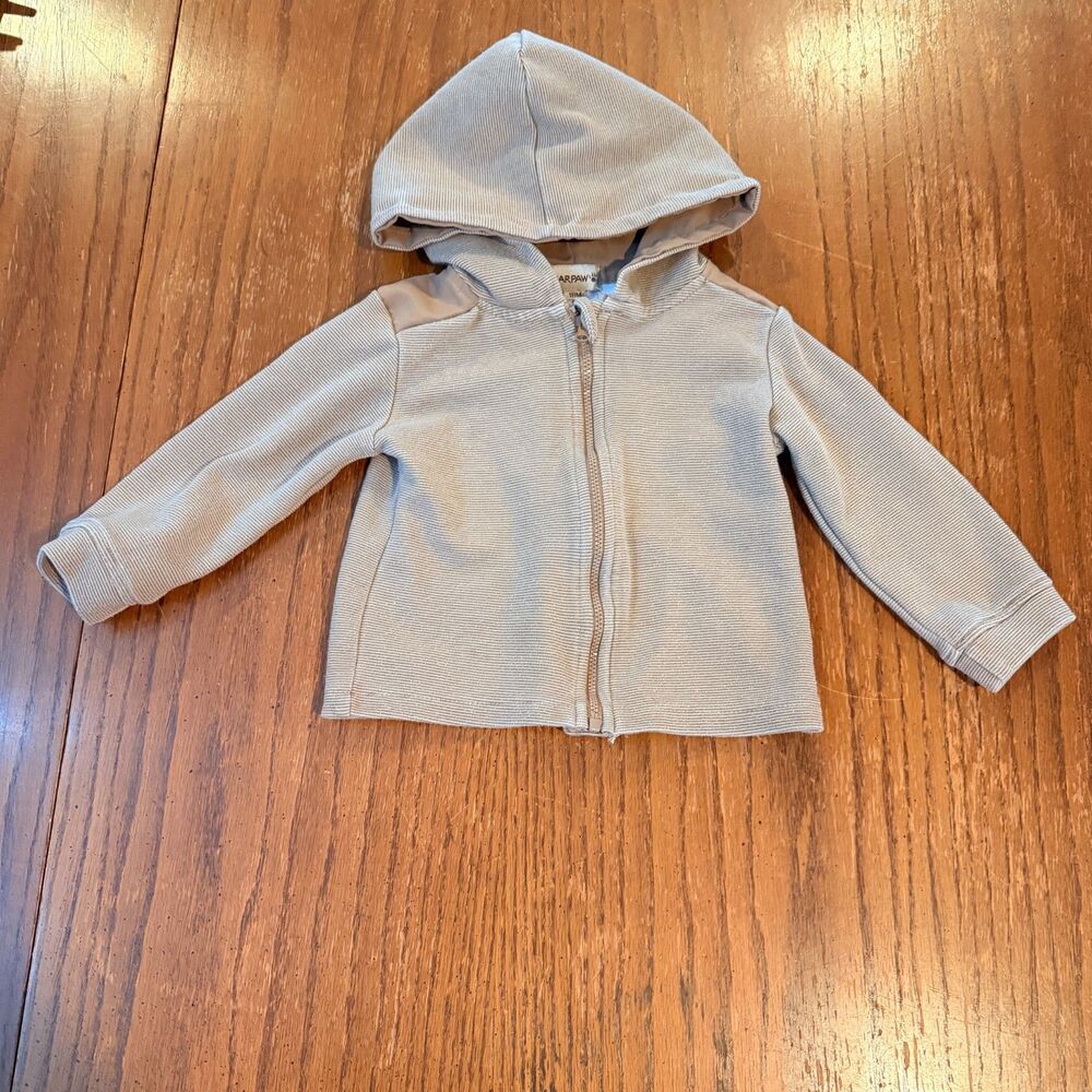BEARPAW Baby 18M Hooded Zip Jacket Gray Stripe Cotton Blend Full Zip